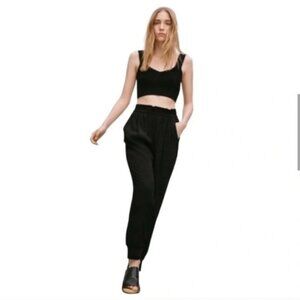 𝅺Aritzia Wilfred Casbah Lyocell Paper Bag Trouser Pants Black Tan Size 10